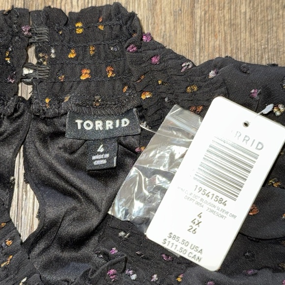 Torrid Mini Clip Dot Blouson Sleeve Dress Deep Black - Picture 10 of 15